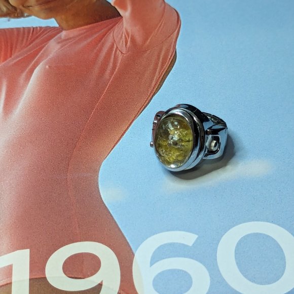 Secret Ring Watch Fancy Amber Look Glass Cabochon Art Ring Open size from 6-to 8 main image 6